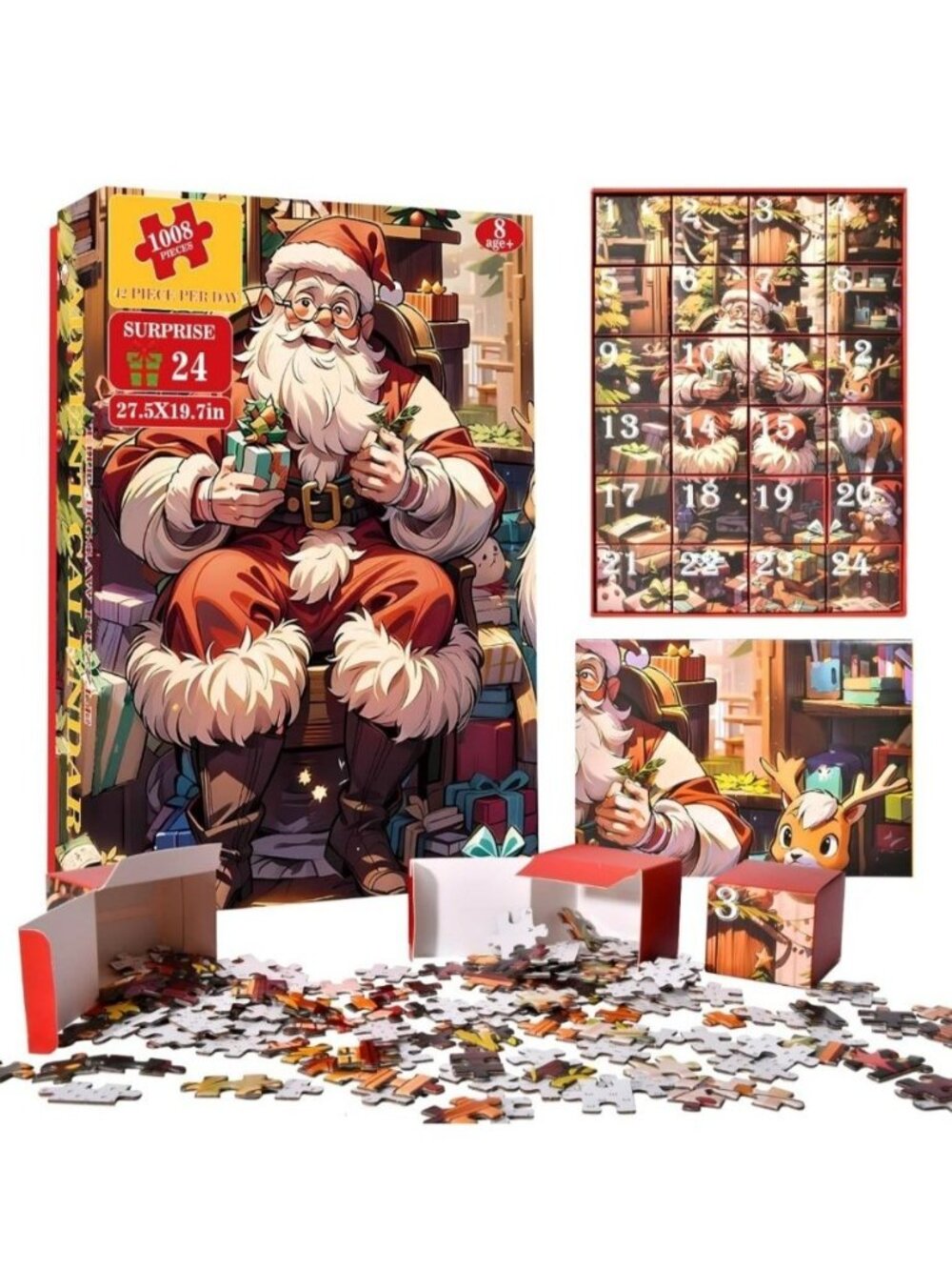 Christmas Puzzle Advent Calendar 1008-Piece Jigsaw 27.5X19.7in For Ages 8 & Up H
